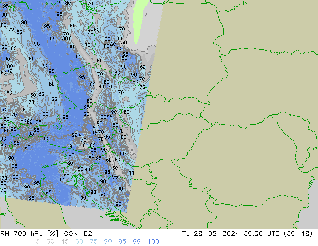 RH 700 hPa ICON-D2 mar 28.05.2024 09 UTC