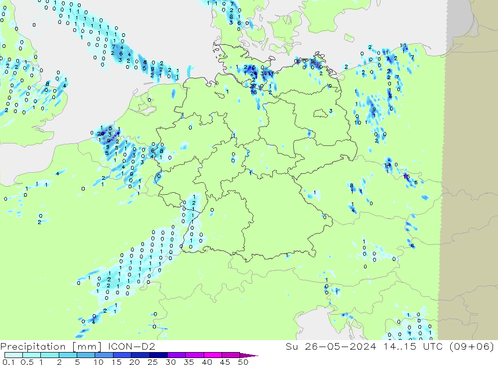 Neerslag ICON-D2 zo 26.05.2024 15 UTC