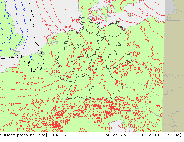 地面气压 ICON-D2 星期日 26.05.2024 12 UTC
