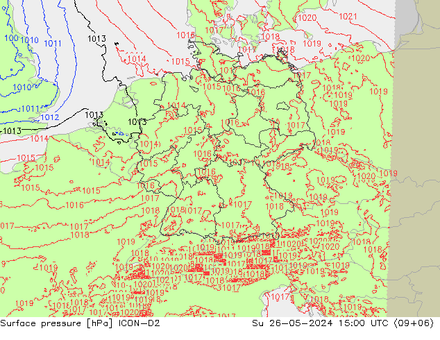 Atmosférický tlak ICON-D2 Ne 26.05.2024 15 UTC
