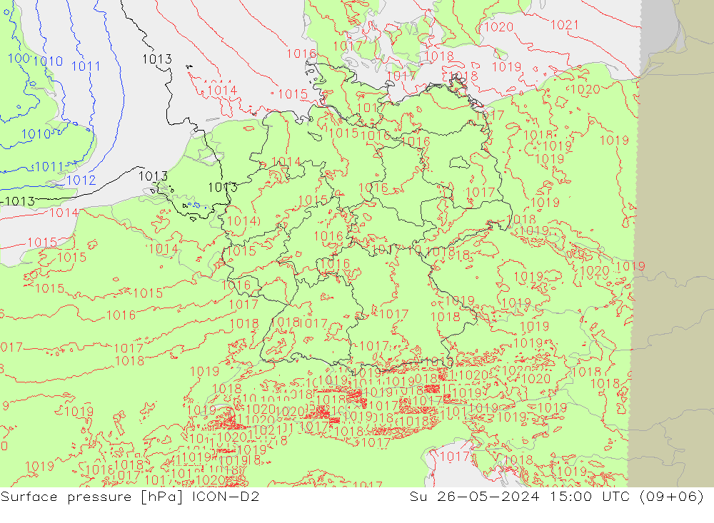 Surface pressure ICON-D2 Su 26.05.2024 15 UTC