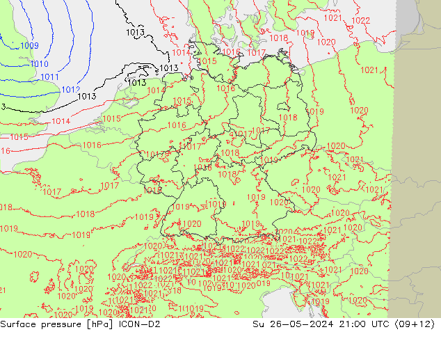pression de l'air ICON-D2 dim 26.05.2024 21 UTC