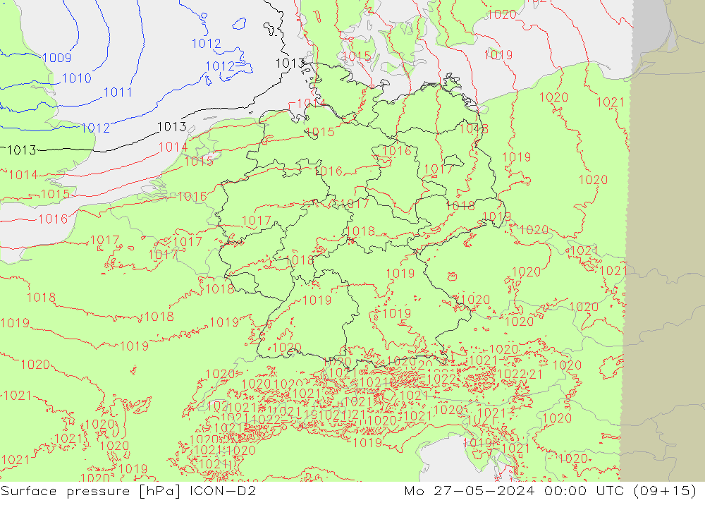 Luchtdruk (Grond) ICON-D2 ma 27.05.2024 00 UTC