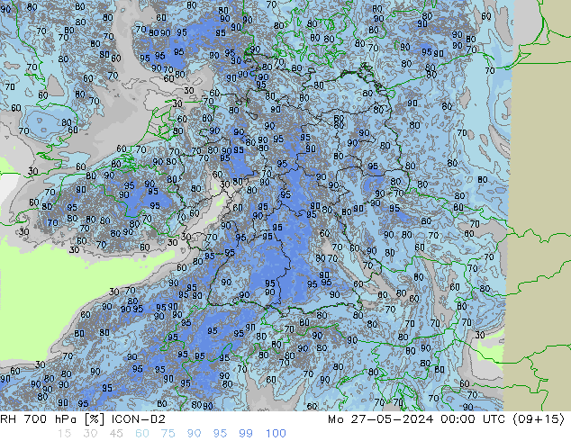 RH 700 hPa ICON-D2  27.05.2024 00 UTC