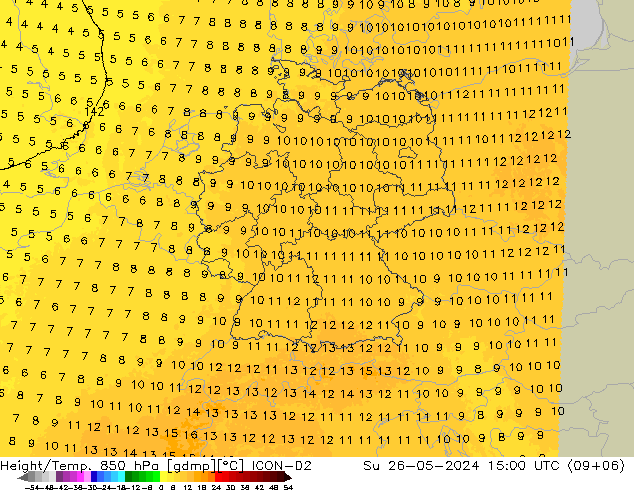 Height/Temp. 850 hPa ICON-D2 Ne 26.05.2024 15 UTC