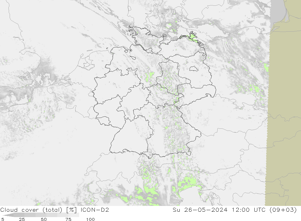 Nuages (total) ICON-D2 dim 26.05.2024 12 UTC