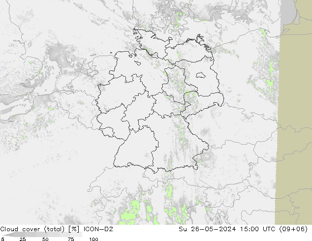 nuvens (total) ICON-D2 Dom 26.05.2024 15 UTC