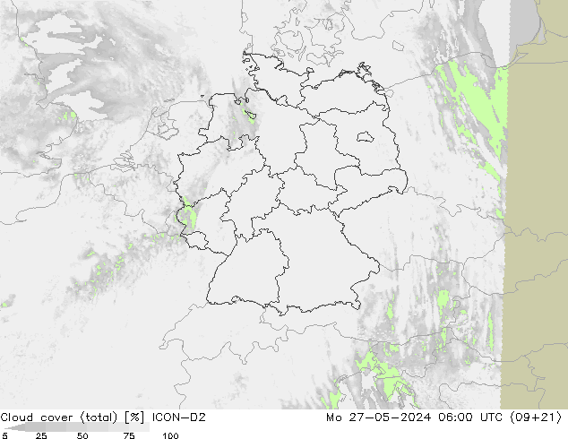 Bewolking (Totaal) ICON-D2 ma 27.05.2024 06 UTC