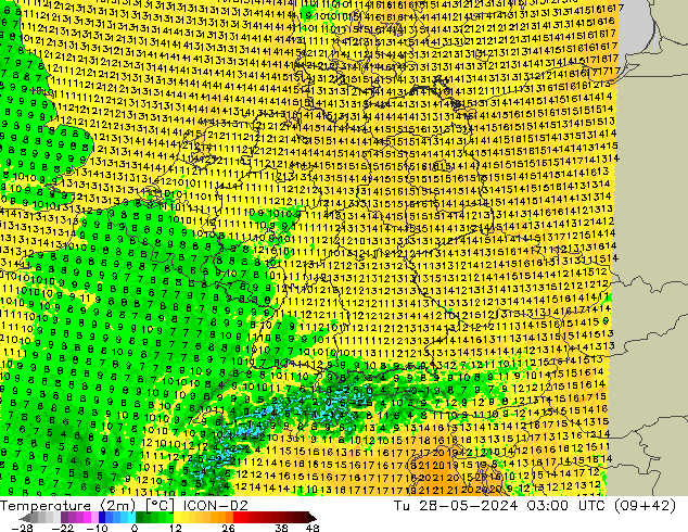 Temperature (2m) ICON-D2 Tu 28.05.2024 03 UTC