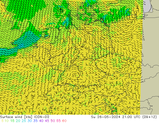 Bodenwind ICON-D2 So 26.05.2024 21 UTC