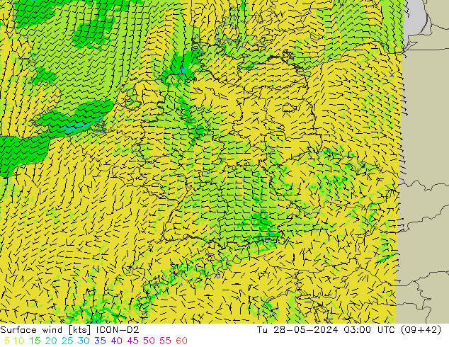 Bodenwind ICON-D2 Di 28.05.2024 03 UTC