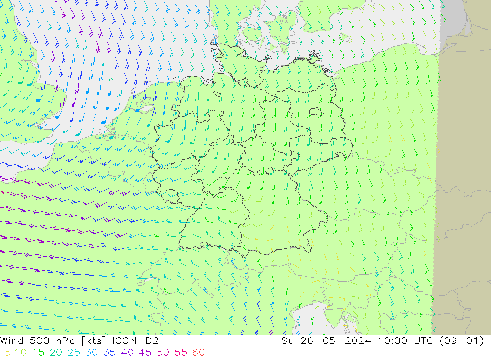 Wind 500 hPa ICON-D2 So 26.05.2024 10 UTC