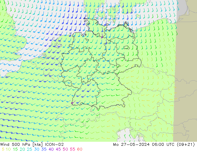 Wind 500 hPa ICON-D2 Mo 27.05.2024 06 UTC