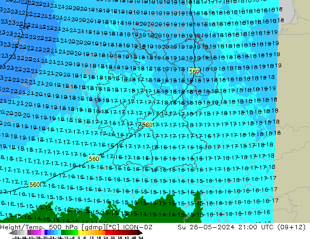 Height/Temp. 500 hPa ICON-D2 Su 26.05.2024 21 UTC