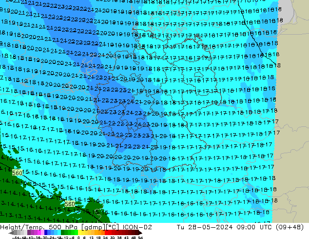 Height/Temp. 500 hPa ICON-D2 Ter 28.05.2024 09 UTC