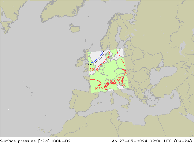 Surface pressure ICON-D2 Mo 27.05.2024 09 UTC