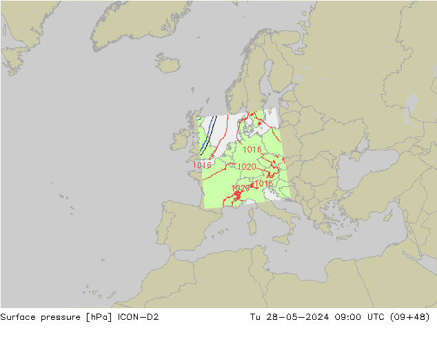 Luchtdruk (Grond) ICON-D2 di 28.05.2024 09 UTC