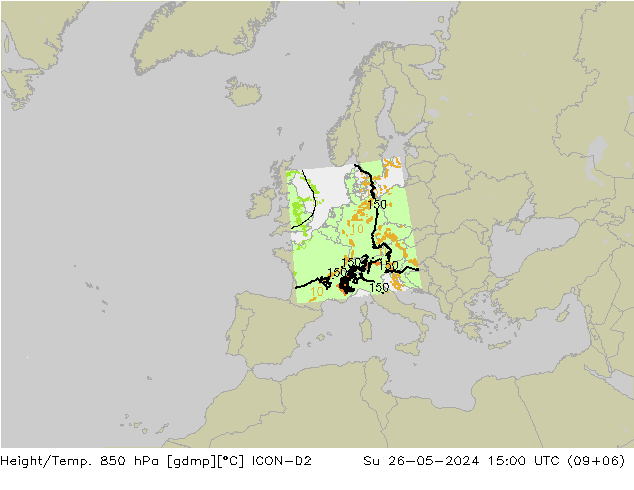 Height/Temp. 850 hPa ICON-D2 Su 26.05.2024 15 UTC