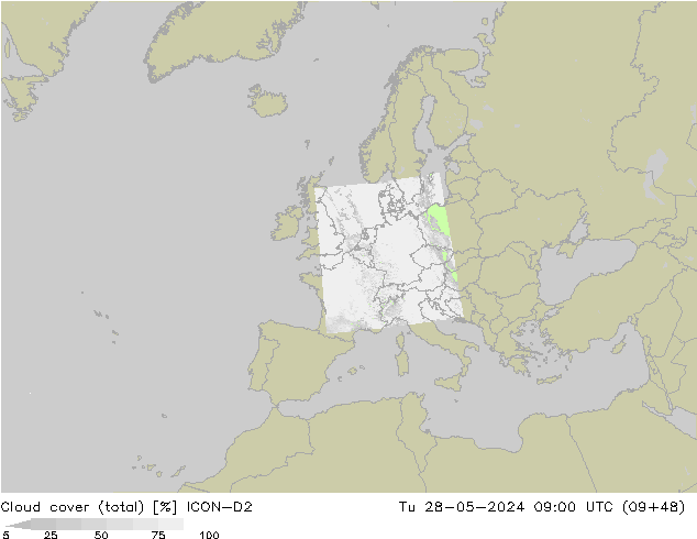 Bewolking (Totaal) ICON-D2 di 28.05.2024 09 UTC