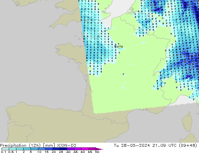Precipitação (12h) ICON-D2 Ter 28.05.2024 09 UTC