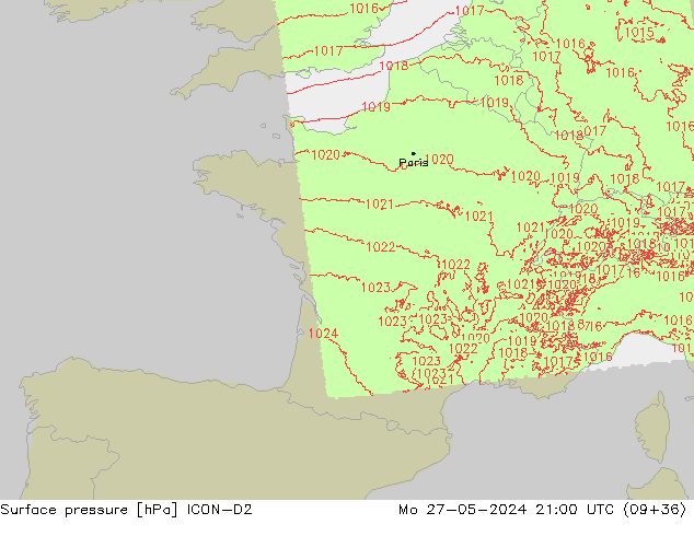 Bodendruck ICON-D2 Mo 27.05.2024 21 UTC