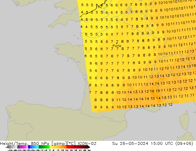 Height/Temp. 850 hPa ICON-D2 So 26.05.2024 15 UTC