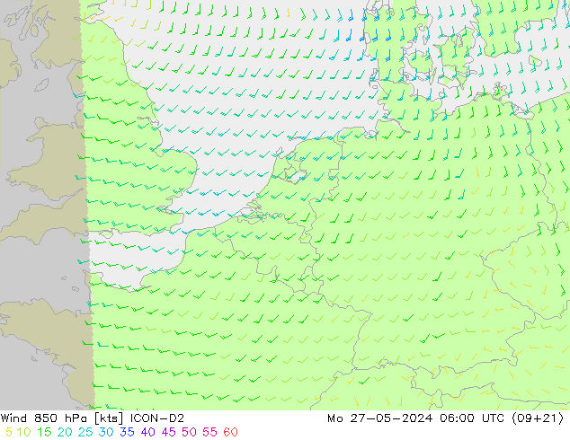 Wind 850 hPa ICON-D2 Mo 27.05.2024 06 UTC