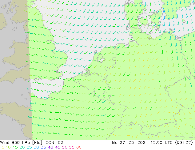 Wind 850 hPa ICON-D2 Mo 27.05.2024 12 UTC