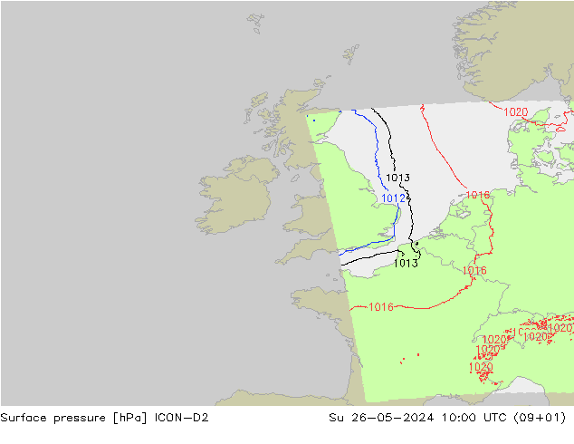 Surface pressure ICON-D2 Su 26.05.2024 10 UTC