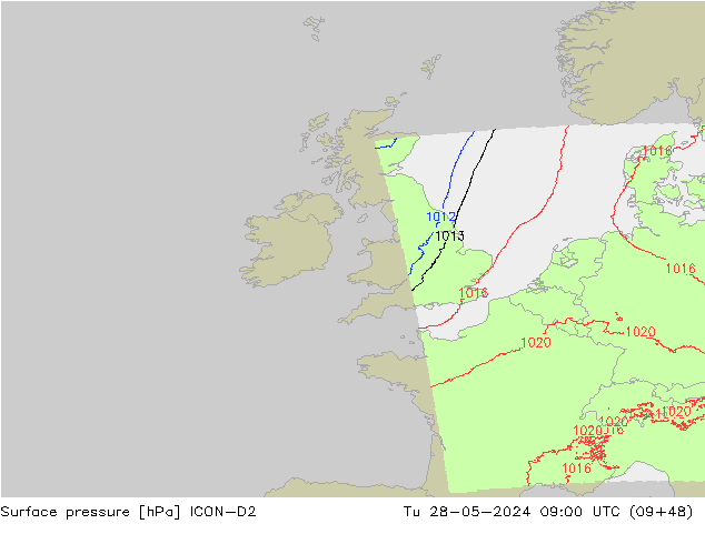 Luchtdruk (Grond) ICON-D2 di 28.05.2024 09 UTC