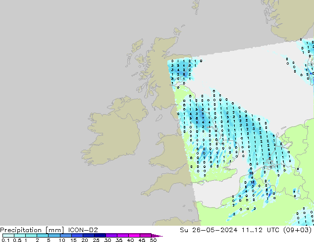 Precipitation ICON-D2 Su 26.05.2024 12 UTC
