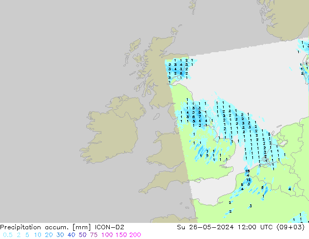 Precipitation accum. ICON-D2  26.05.2024 12 UTC