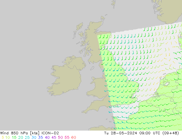 Wind 850 hPa ICON-D2 Tu 28.05.2024 09 UTC