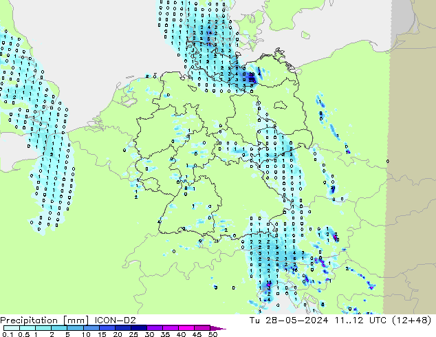 Precipitation ICON-D2 Tu 28.05.2024 12 UTC