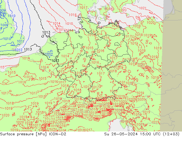 Surface pressure ICON-D2 Su 26.05.2024 15 UTC