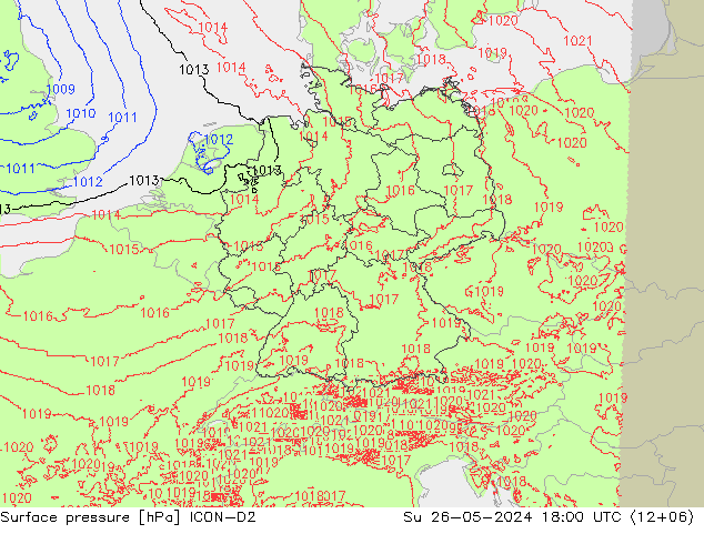 地面气压 ICON-D2 星期日 26.05.2024 18 UTC