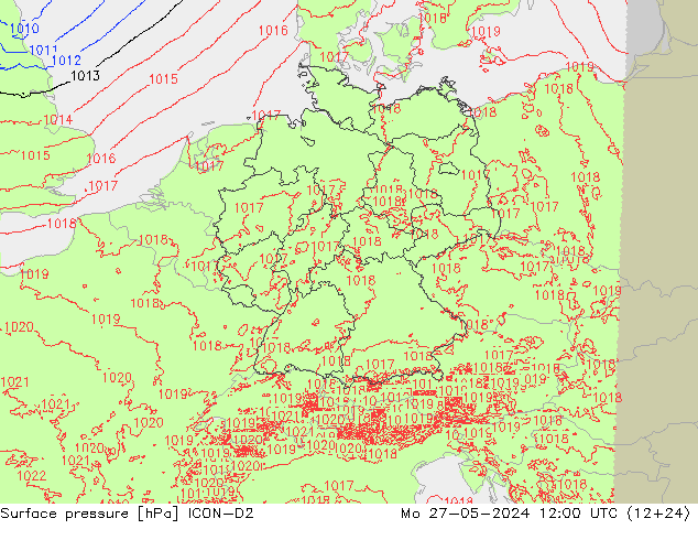 Luchtdruk (Grond) ICON-D2 ma 27.05.2024 12 UTC