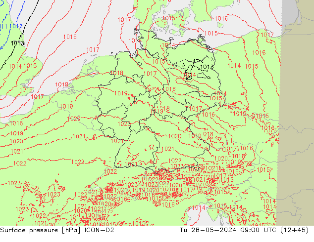 Pressione al suolo ICON-D2 mar 28.05.2024 09 UTC