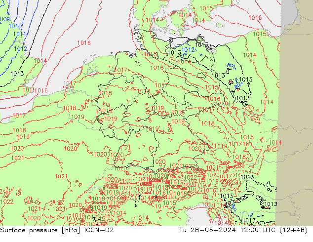 Pressione al suolo ICON-D2 mar 28.05.2024 12 UTC