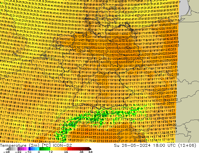 Sıcaklık Haritası (2m) ICON-D2 Paz 26.05.2024 18 UTC