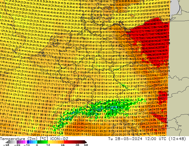 Temperaturkarte (2m) ICON-D2 Di 28.05.2024 12 UTC