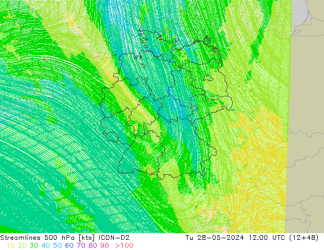 Stroomlijn 500 hPa ICON-D2 di 28.05.2024 12 UTC