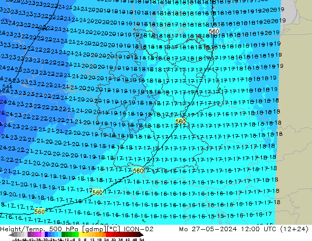 Yükseklik/Sıc. 500 hPa ICON-D2 Pzt 27.05.2024 12 UTC