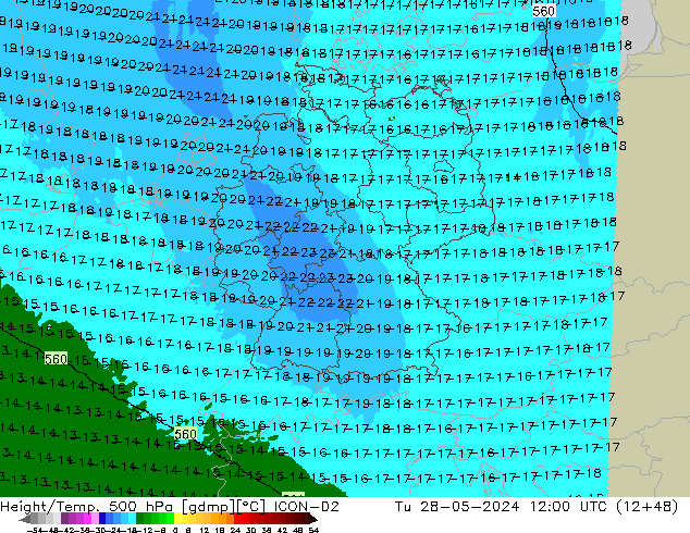 Geop./Temp. 500 hPa ICON-D2 mar 28.05.2024 12 UTC