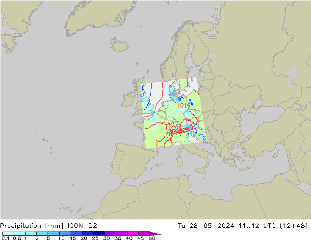 Precipitation ICON-D2 Tu 28.05.2024 12 UTC