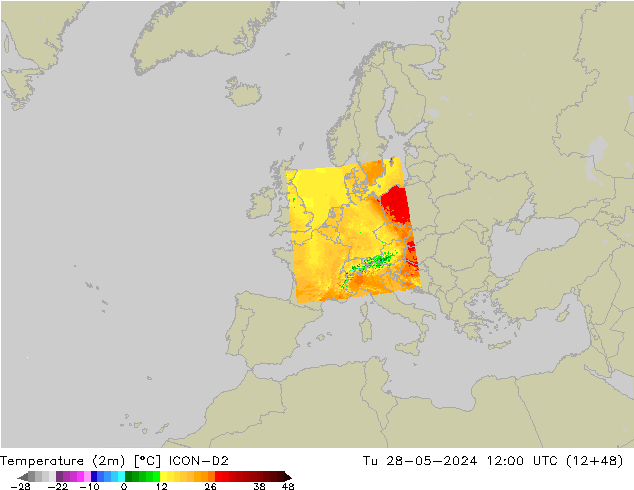 Temperatura (2m) ICON-D2 Ter 28.05.2024 12 UTC