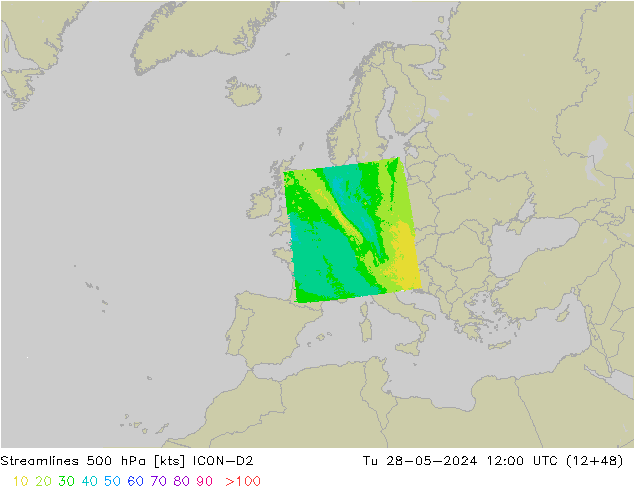 Stromlinien 500 hPa ICON-D2 Di 28.05.2024 12 UTC