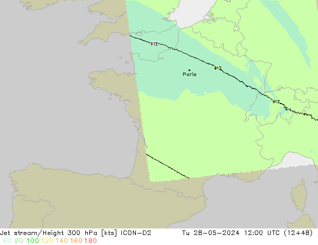 Straalstroom ICON-D2 di 28.05.2024 12 UTC