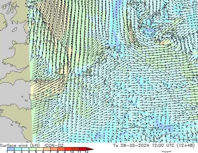 Rüzgar 10 m (bft) ICON-D2 Sa 28.05.2024 12 UTC