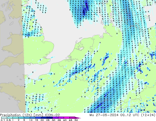 Nied. akkumuliert (12Std) ICON-D2 Mo 27.05.2024 12 UTC